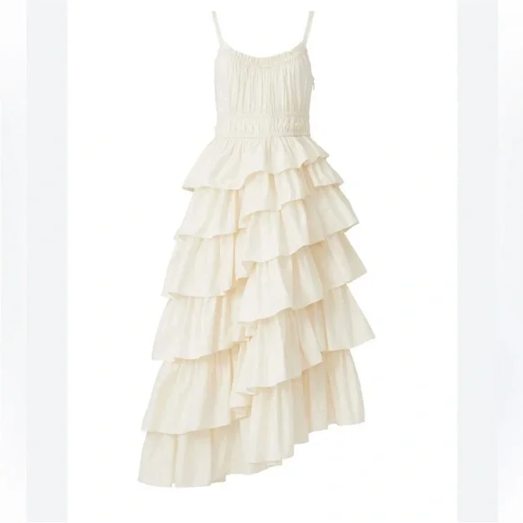 Ulla Johnson Cream Asymmetrical Tiered ruffle Dress wedding engagement - Picture 4 of 9